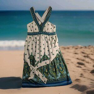 City Triangle Women's Summer Dress Green/White Medium Halter Paisley